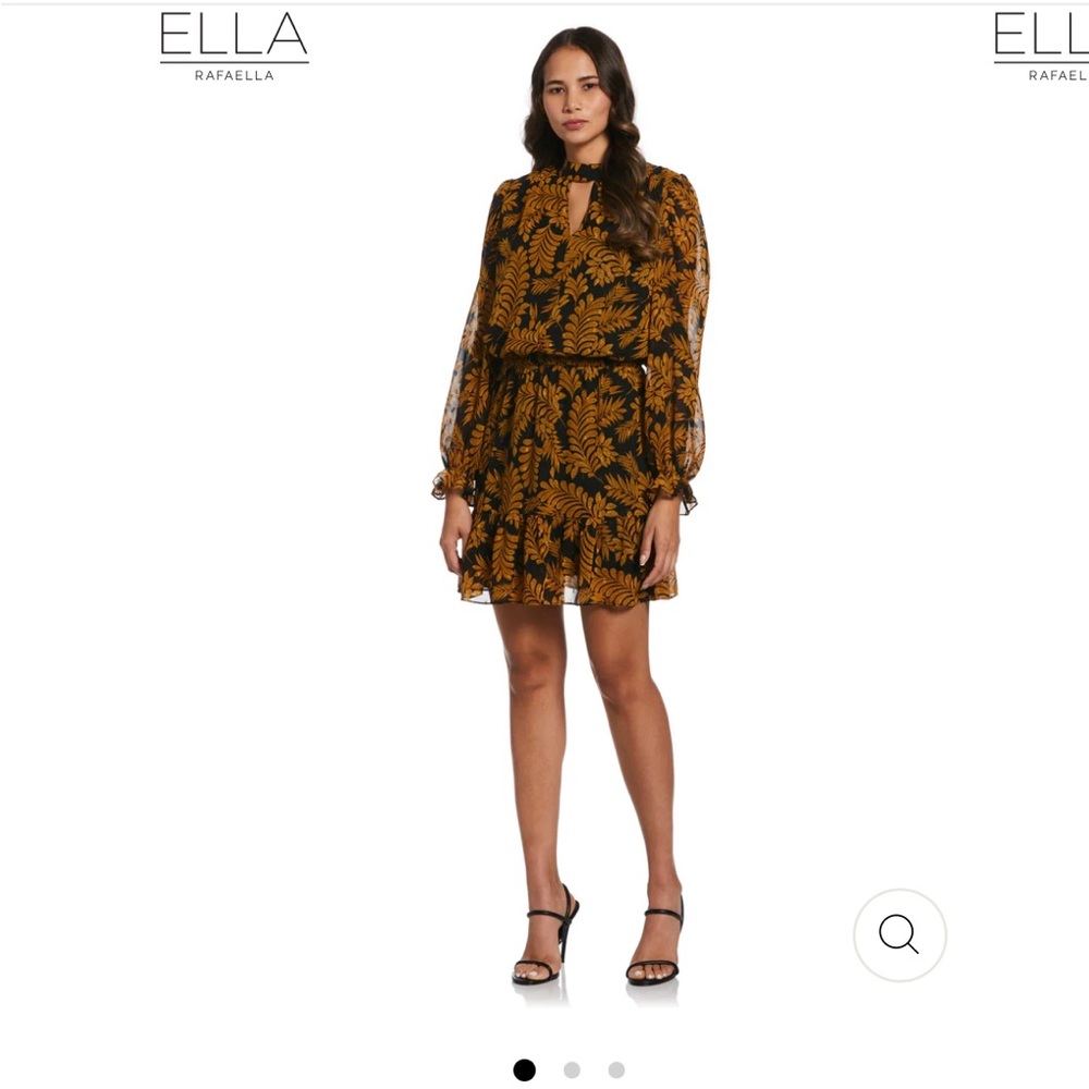 Rafaella Ella Metallic Leaves Print Dress